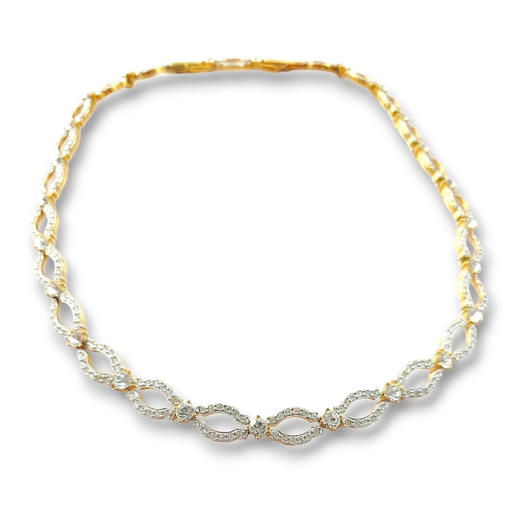 Vintage‎ SWAROVSKI Crystal Necklace Gold Plated Formal Oldmoney Prom Glam Choker